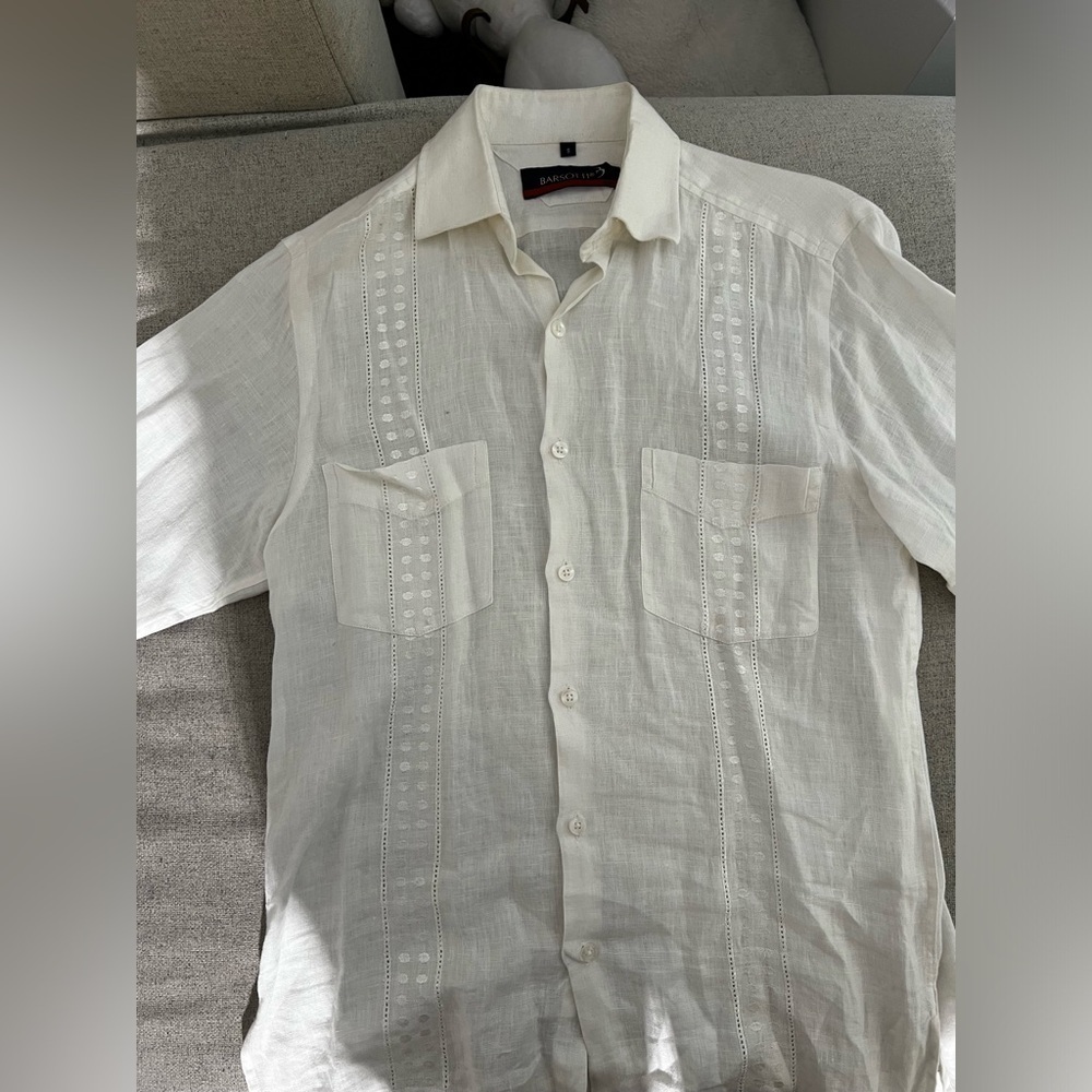 🌴 Barsotti White Linen Guayabera Shirt Men’s Large | Cuban Beach Resortwear 🌞 - Picture 3 of 9